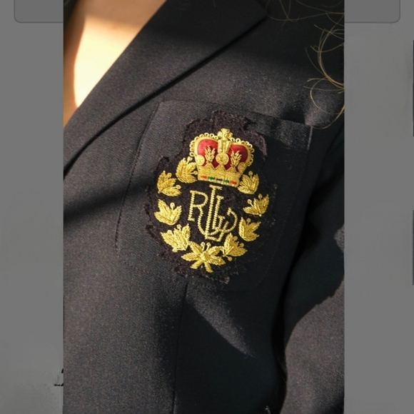 Lauren Ralph Lauren Navy Wool Blazer Signature Crown Crest Chest Pocket Sz 14 - Picture 6 of 14